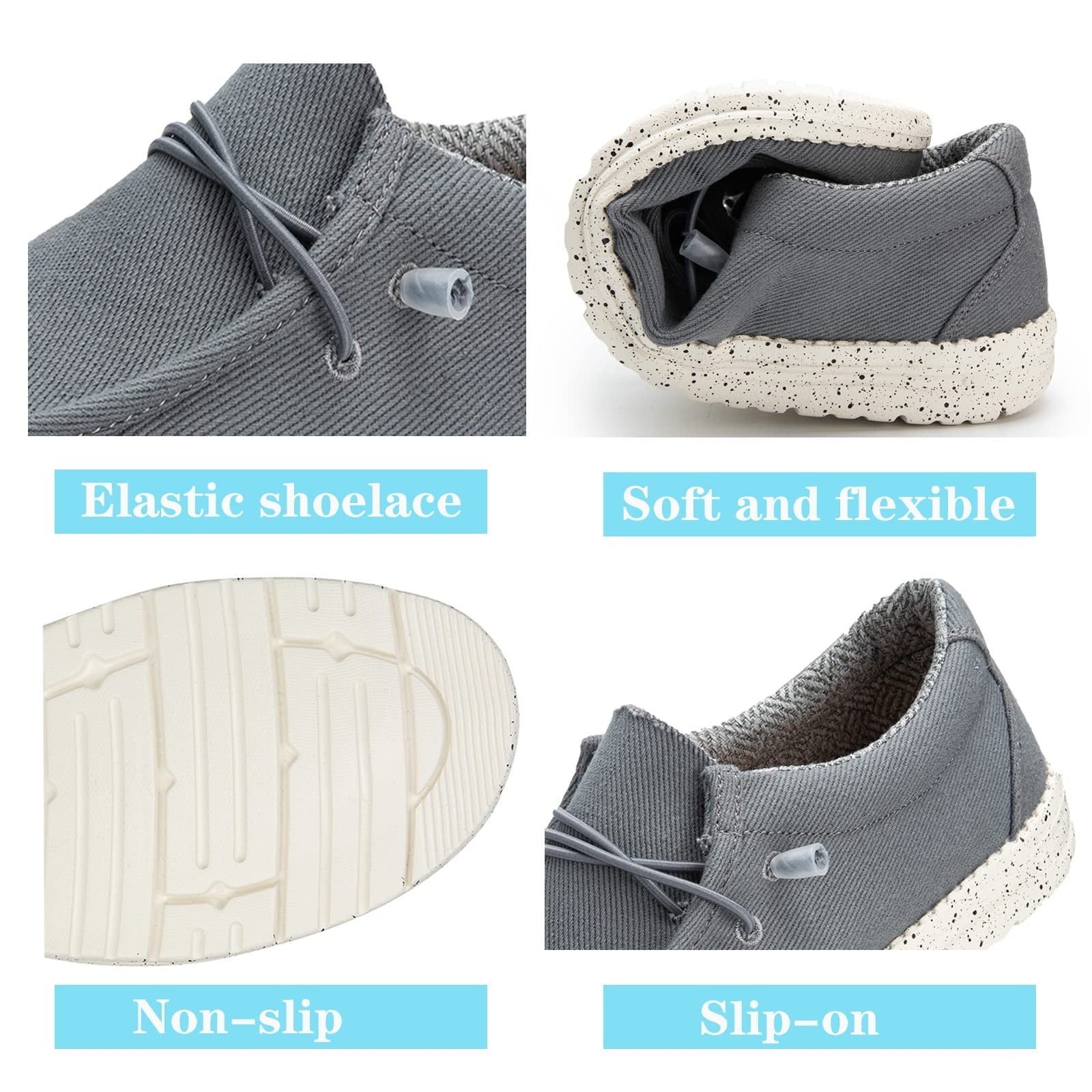 Men's Grey Canvas Slip-On Loafers Lightweight & Breathable Shoes Size 9.5