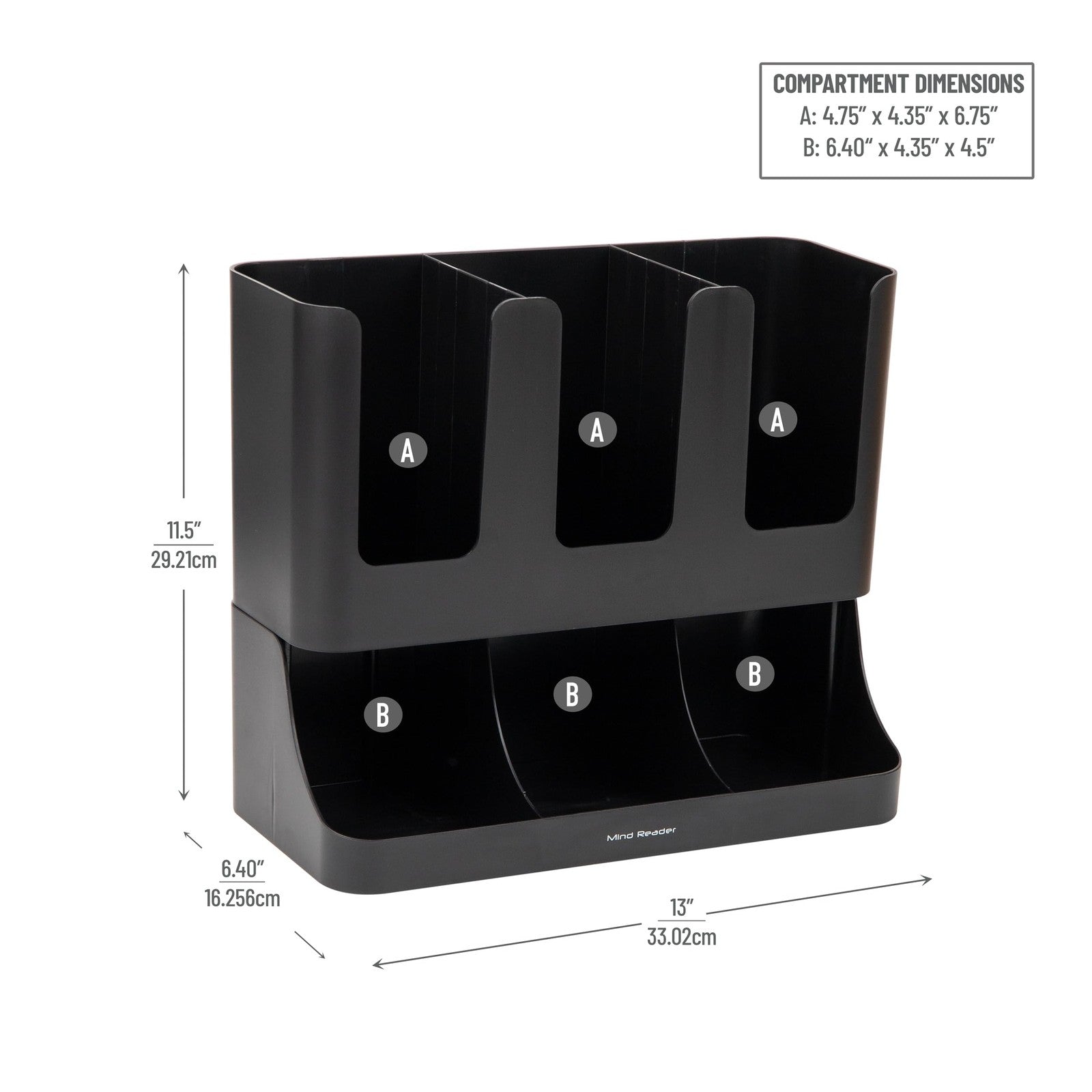 Upright 6 Compartment Condiment Organizer for Coffee & Tea, Black
