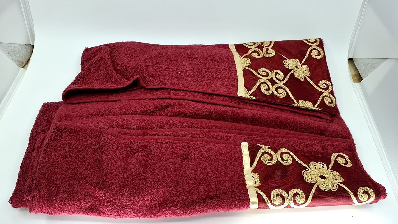 Popular Bath Bath Towels, Vlegant Rosa Collection, 21" x 12", Burgundy/Gold