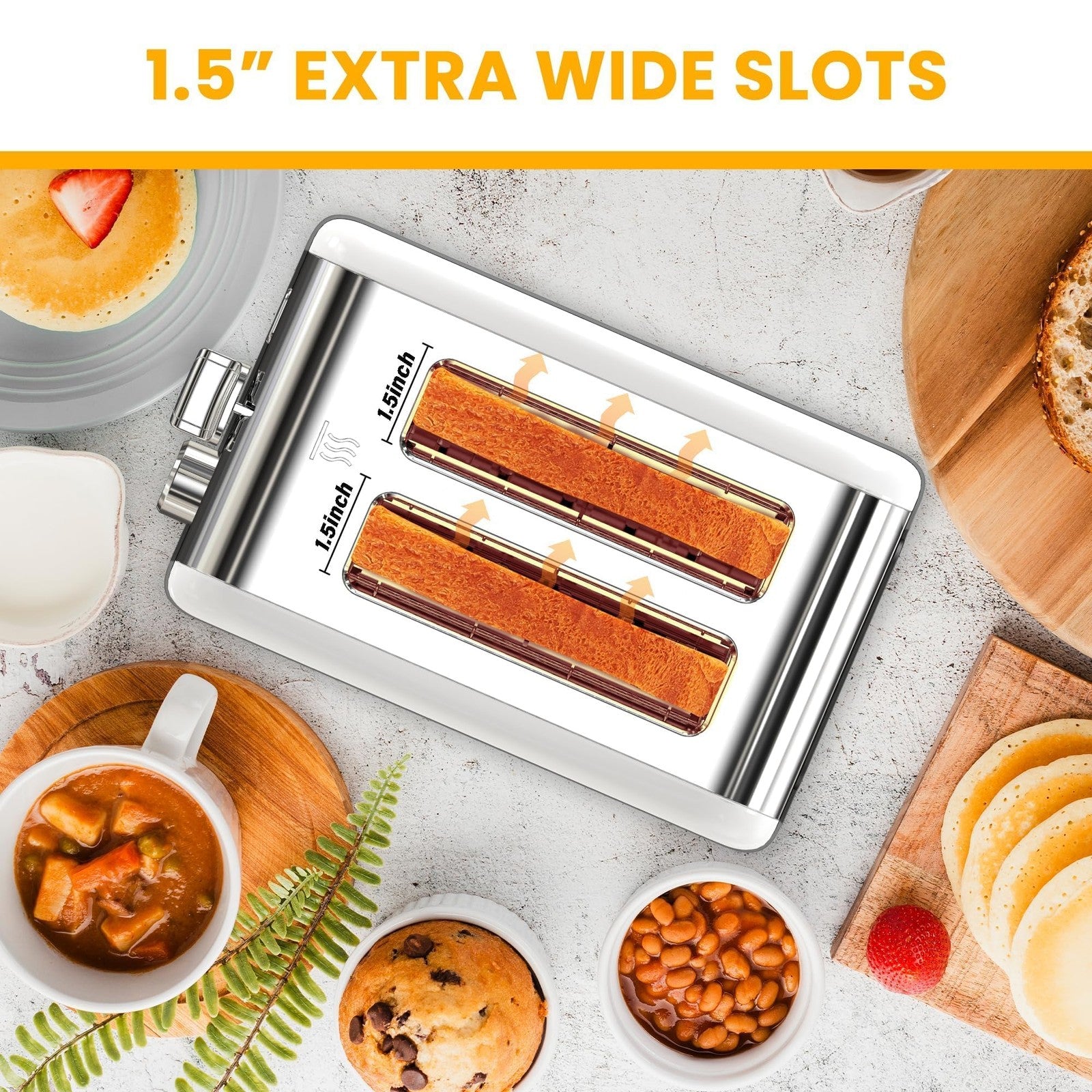 Extra Wide Slot 2-Slice Toaster, 6 Settings, White Stainless Steel
