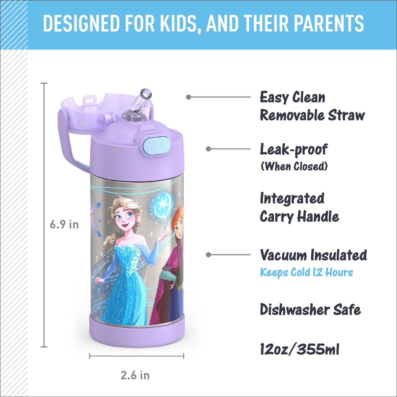 Frozen 2 Thermos FUNtainer 12oz Water Bottle w/ Straw, Kids Insulated