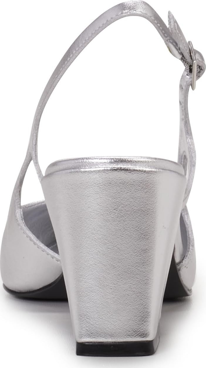 Vince Camuto Women's Sindree Block Heel Slingback Pump, New Silver, 8.5