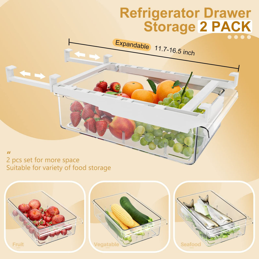 Refrigerator Drawer Organizer Set, 2 Pack, Food Storage, Fits 0.6 In Shelves