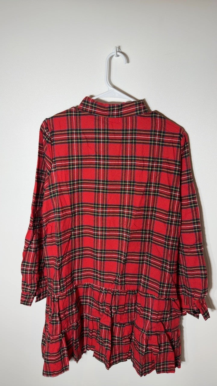 Ruffle Hem Plaid Button Down Long Sleeve Dress
