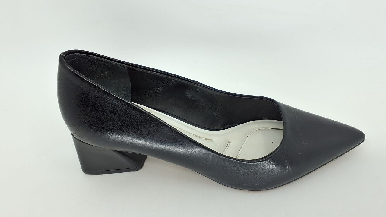 Franco Sarto Womens Racer Pointed Toe Block Heel Pump Black Leather 7 M