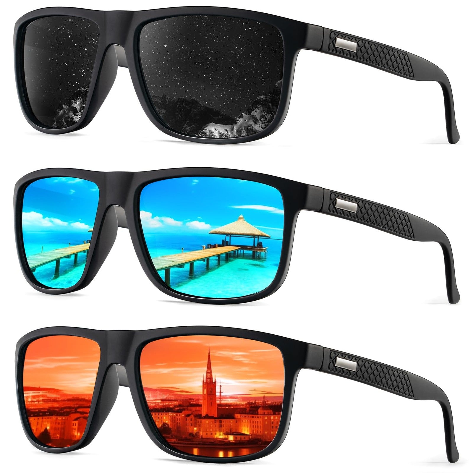 KALIYADI Sunglasses for Men, Polarized, Driving & Fishing, Black/Ice Blue/Red