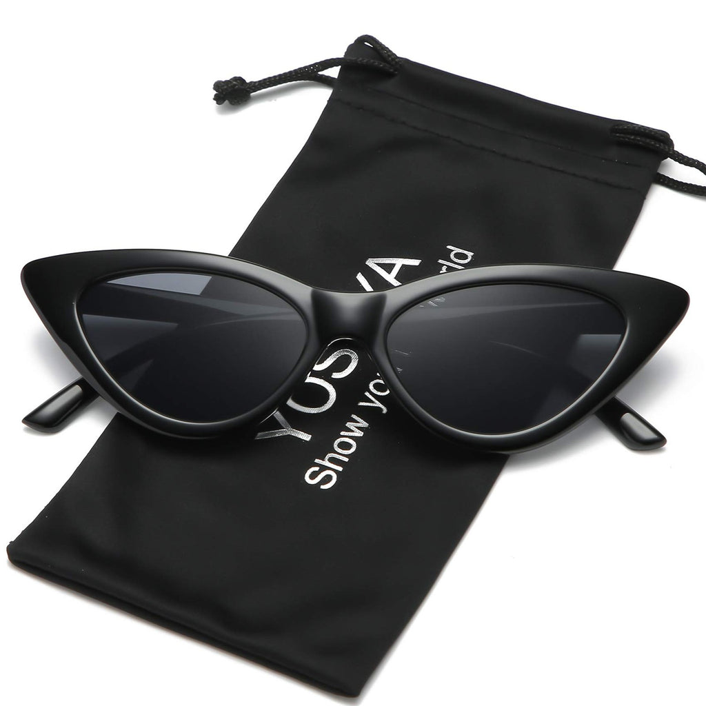 YOSHYA Retro Vintage Narrow Cat Eye Sunglasses for Women (Black Grey + Red Grey)