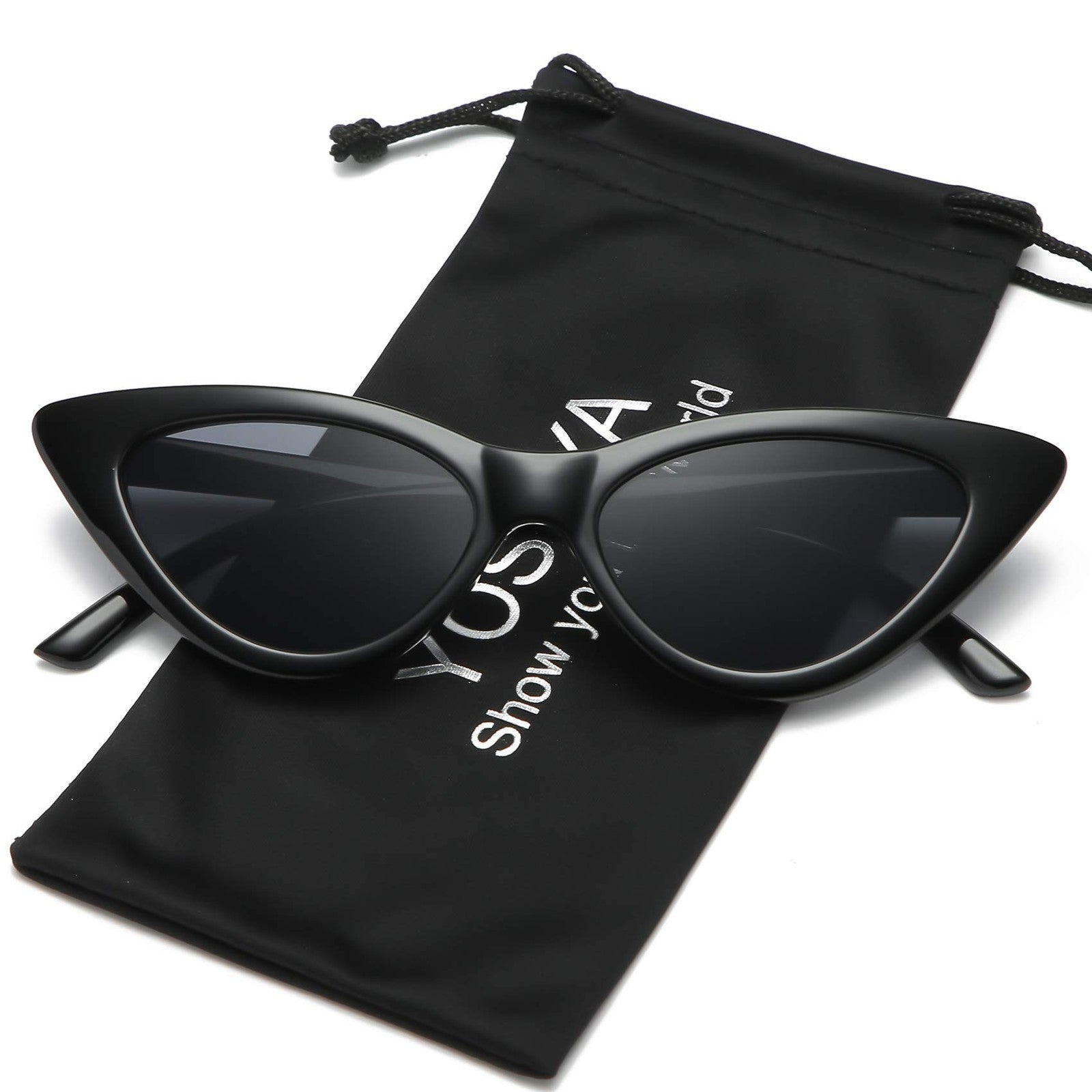 YOSHYA Retro Vintage Narrow Cat Eye Sunglasses for Women (Black Grey + Red Grey)