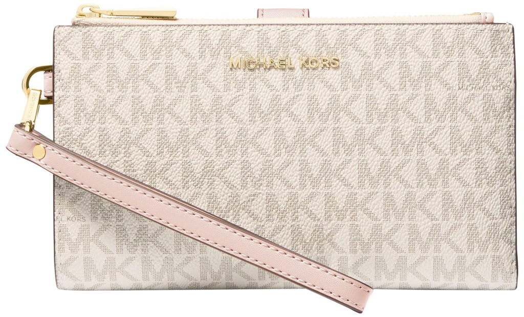 Michael Kors Jet Set Double Zip Wristlet, Gold-Tone Hardware/Vanilla/Soft Pink