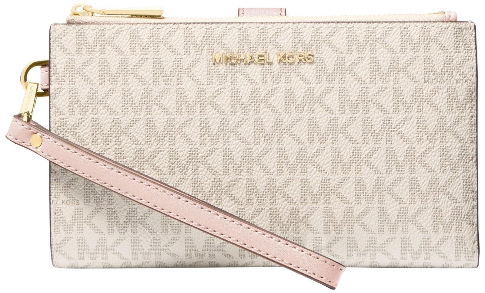 Michael Kors Jet Set Double Zip Wristlet, Gold-Tone Hardware/Vanilla/Soft Pink