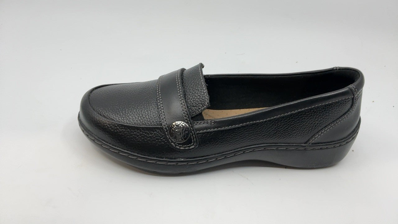 Clarks womens Cora Daisy Loafer, Black Tumbled Leather, 7.5 US