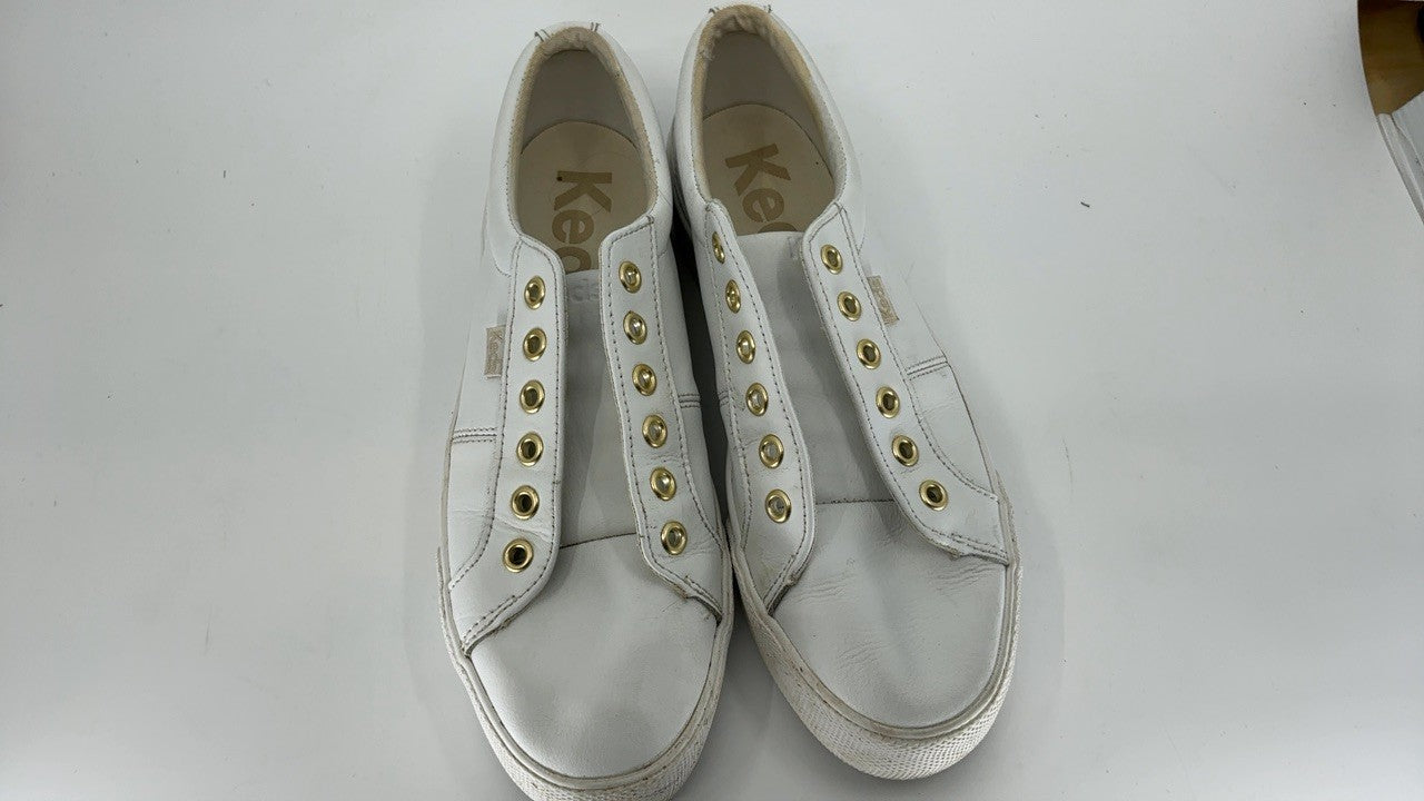 Keds Women's Jump Kick Duo LACE UP Sneaker, White/Gold Leather, 8