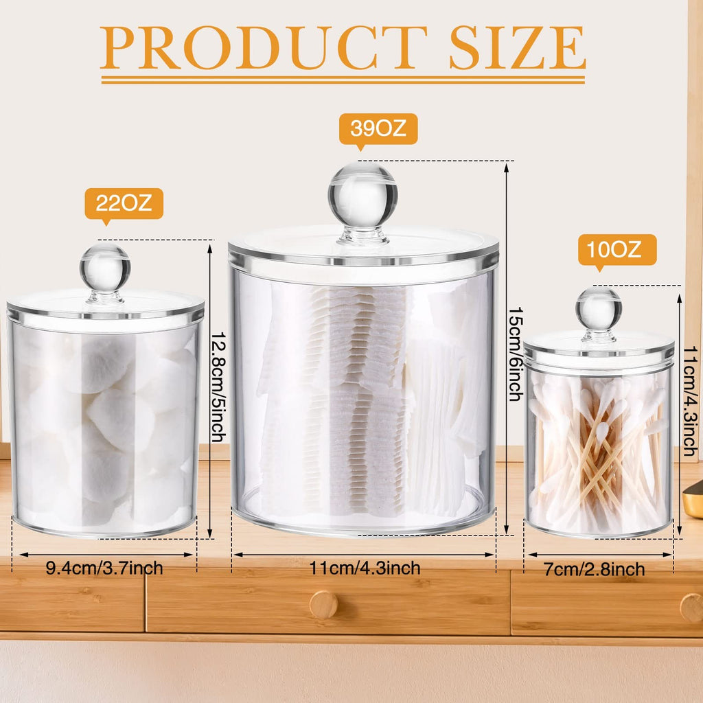 6 Pack Acrylic Storage Jars w/ Lids, 10/22/39 oz Clear Bathroom Canisters