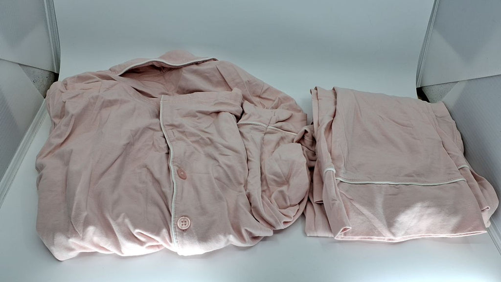 Pale Pink Cotton Modal Pajama Set, Long Sleeve Top & Full-Length Pants, S