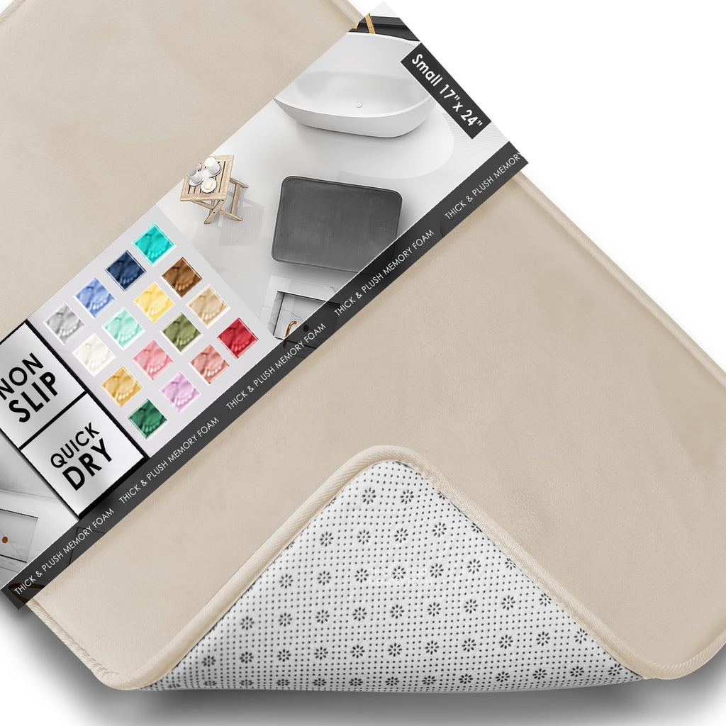 Ultra Soft Linen Bath Mat, Non-Slip Memory Foam, Quick Dry, 17x24 in