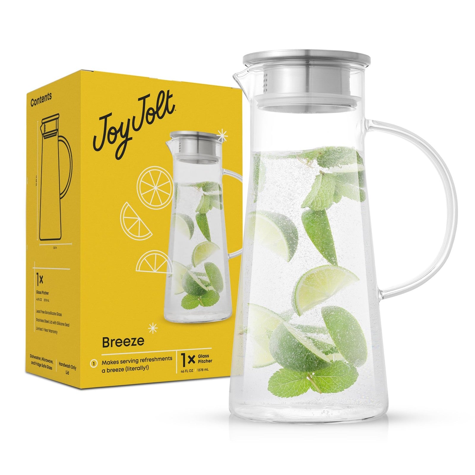50oz Water Carafe w/ Lid - Borosilicate Glass Jug for Iced Tea & Juice