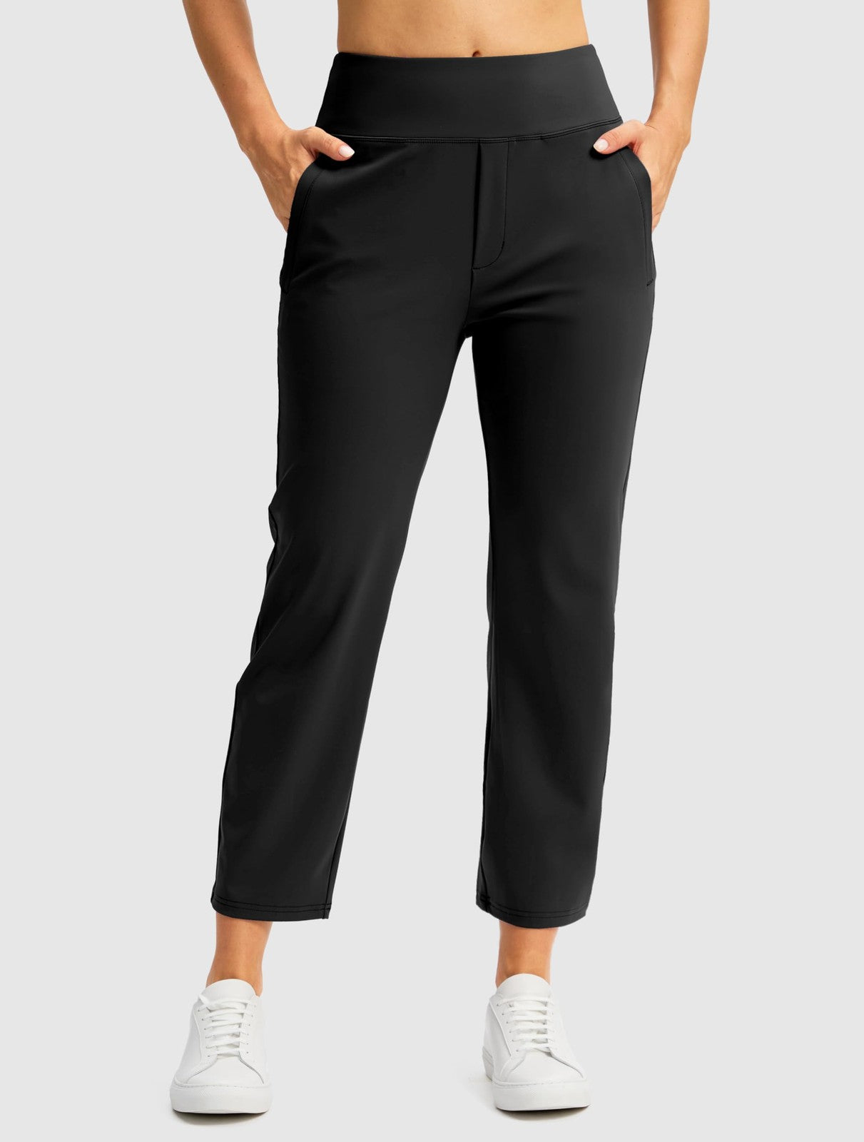 Black 7/8 High Waisted Women's Pants w/ 3 Pockets - Athletic, Casual L