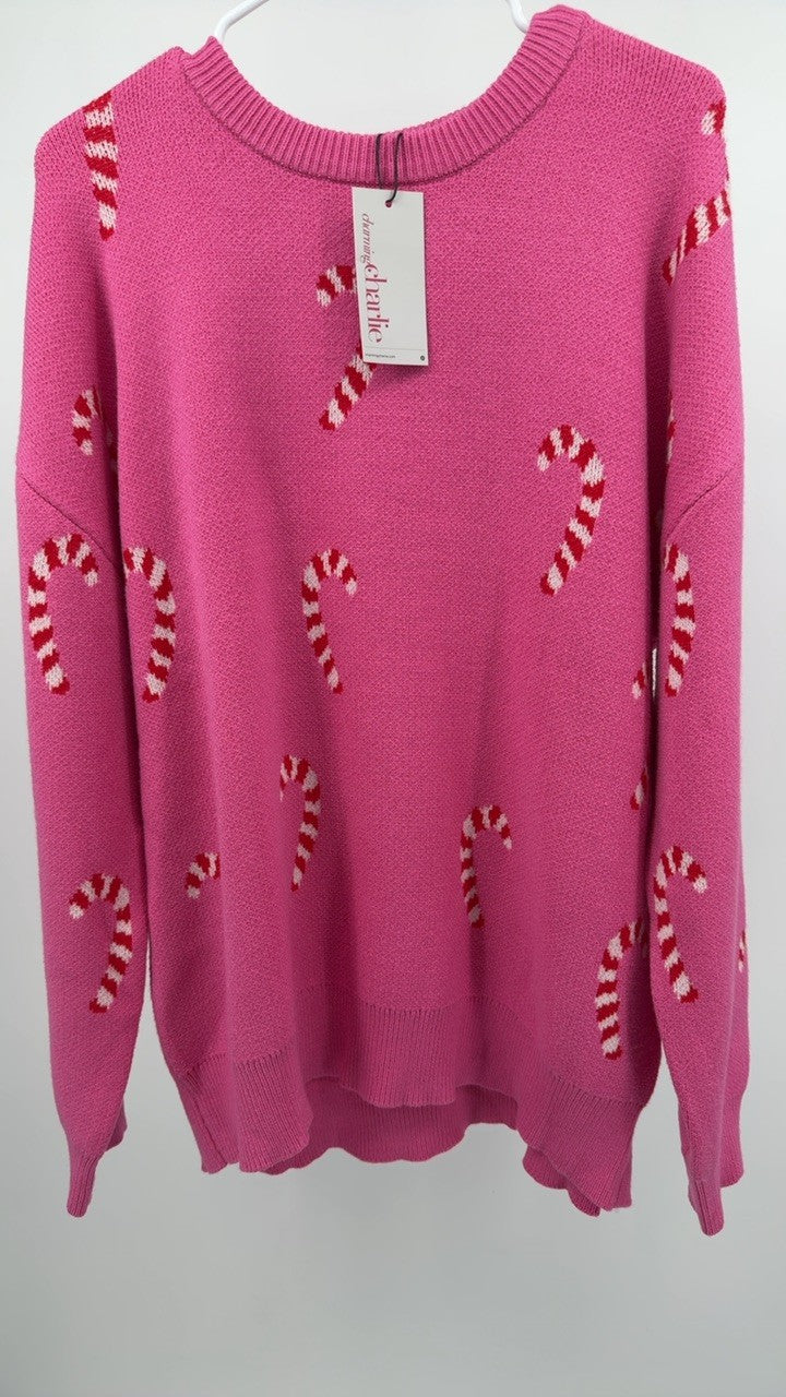 Christmas Candy Cane Holiday Drop Shoulder Sweater