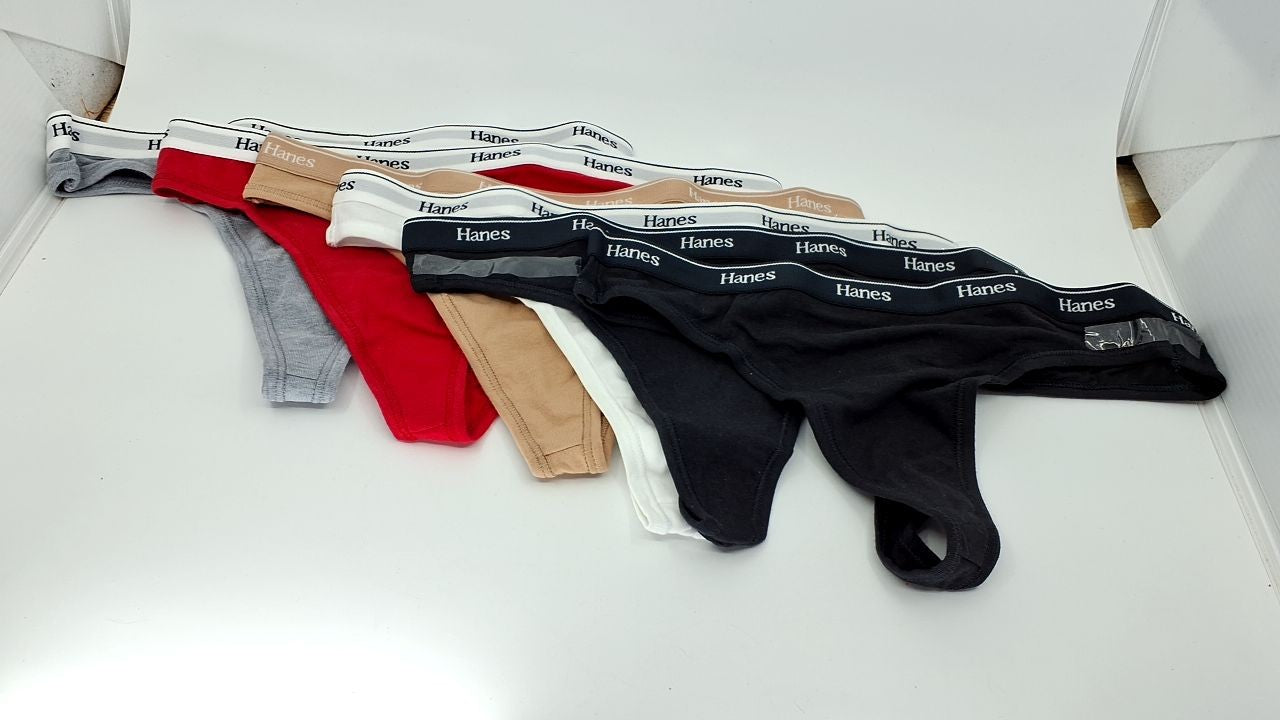 Women's Thong Underwear 6-Pack, Hanes, Cotton Blend, Small, Assorted Colors
