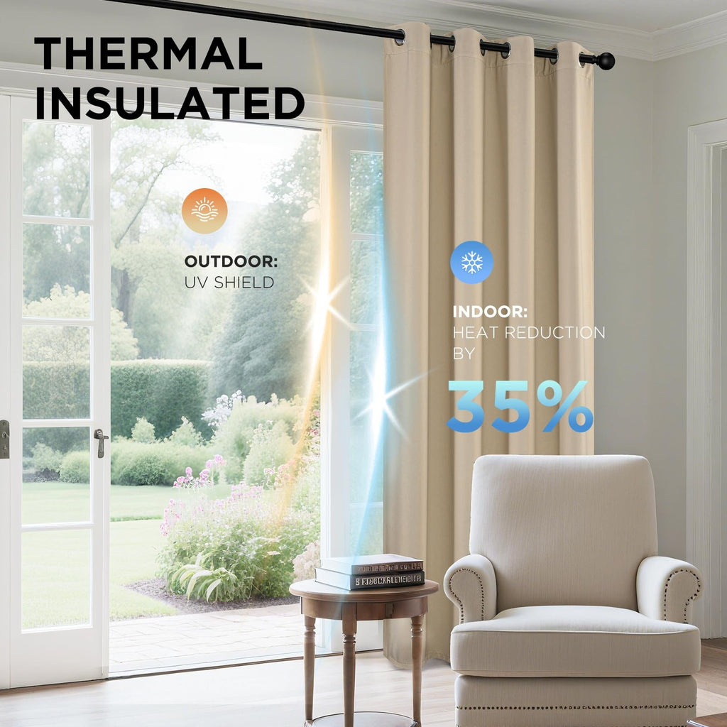 Modern Blackout Curtains 63 In, 2 Panels, Light Beige, Room Darkening