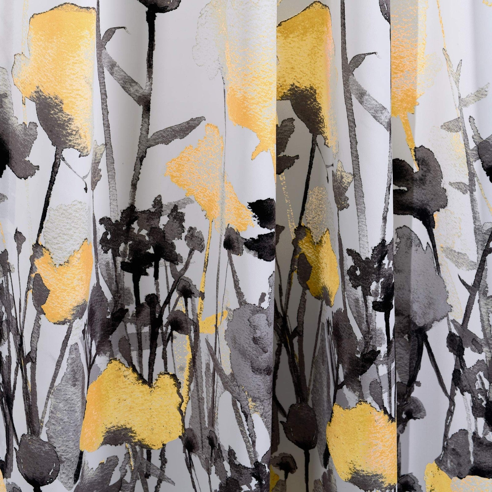 Zuri Flora Curtains 84x52, Yellow & Gray, Light Filtering, 2-Pc Set