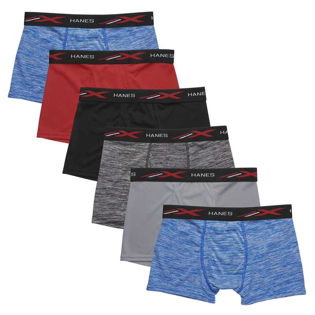6-Pack Boys' Boxer Briefs, Moisture-Wicking, Hanes, Assorted Colors