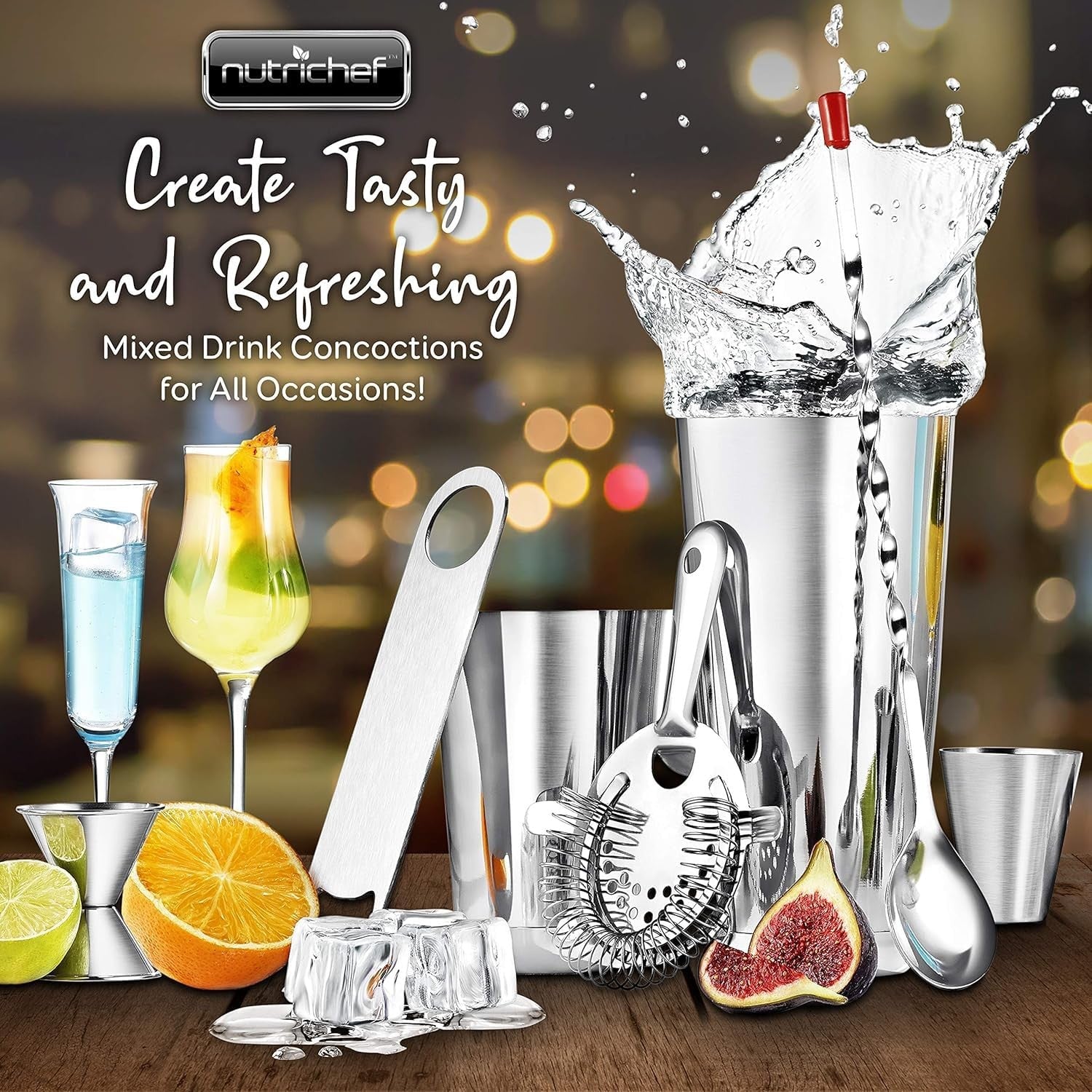 15 Piece Stainless Steel Cocktail Shaker Set w/ Pourers & Bar Tools