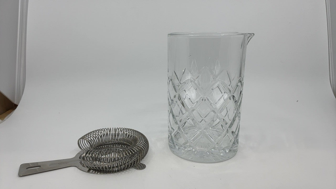 Elegant Cocktail Mixing Glass & Stainless Steel Strainer Set