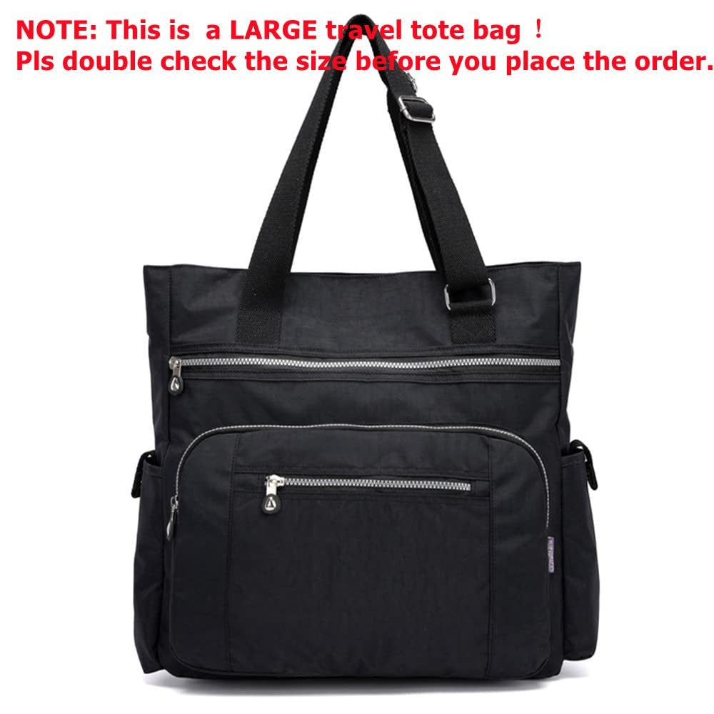 X-Black Nylon Tote Handbag Large Shoulder Bag w/ Pockets