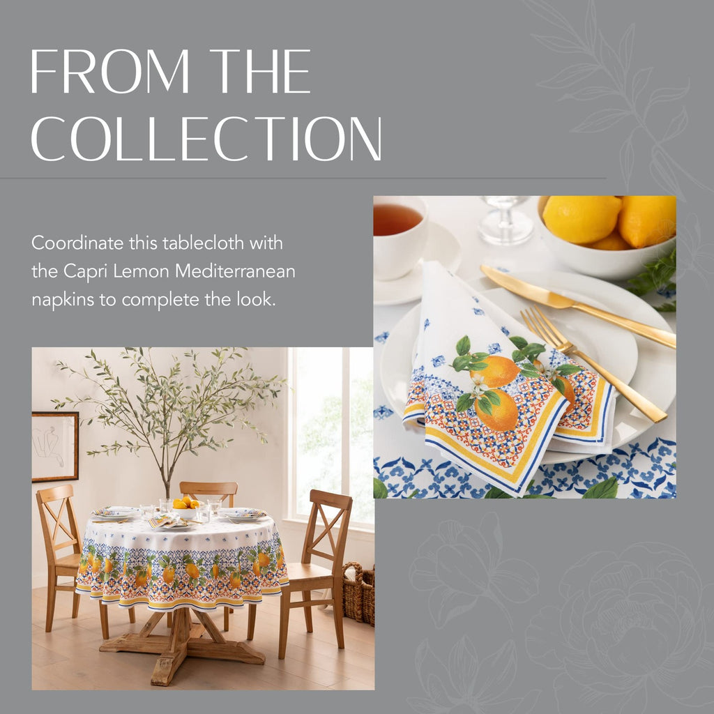 Capri Lemon Double-Bordered Tablecloth 60x102 in Multicolor Polyester