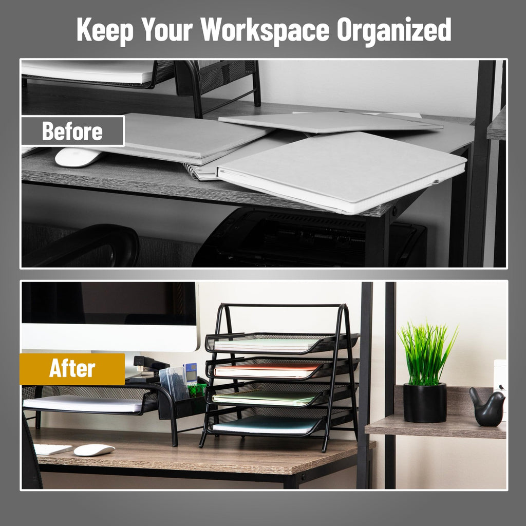 Black 4-Tier Paper Tray, Desk Organizer, Metal Mesh, 12L x 13.75W x 12.5H