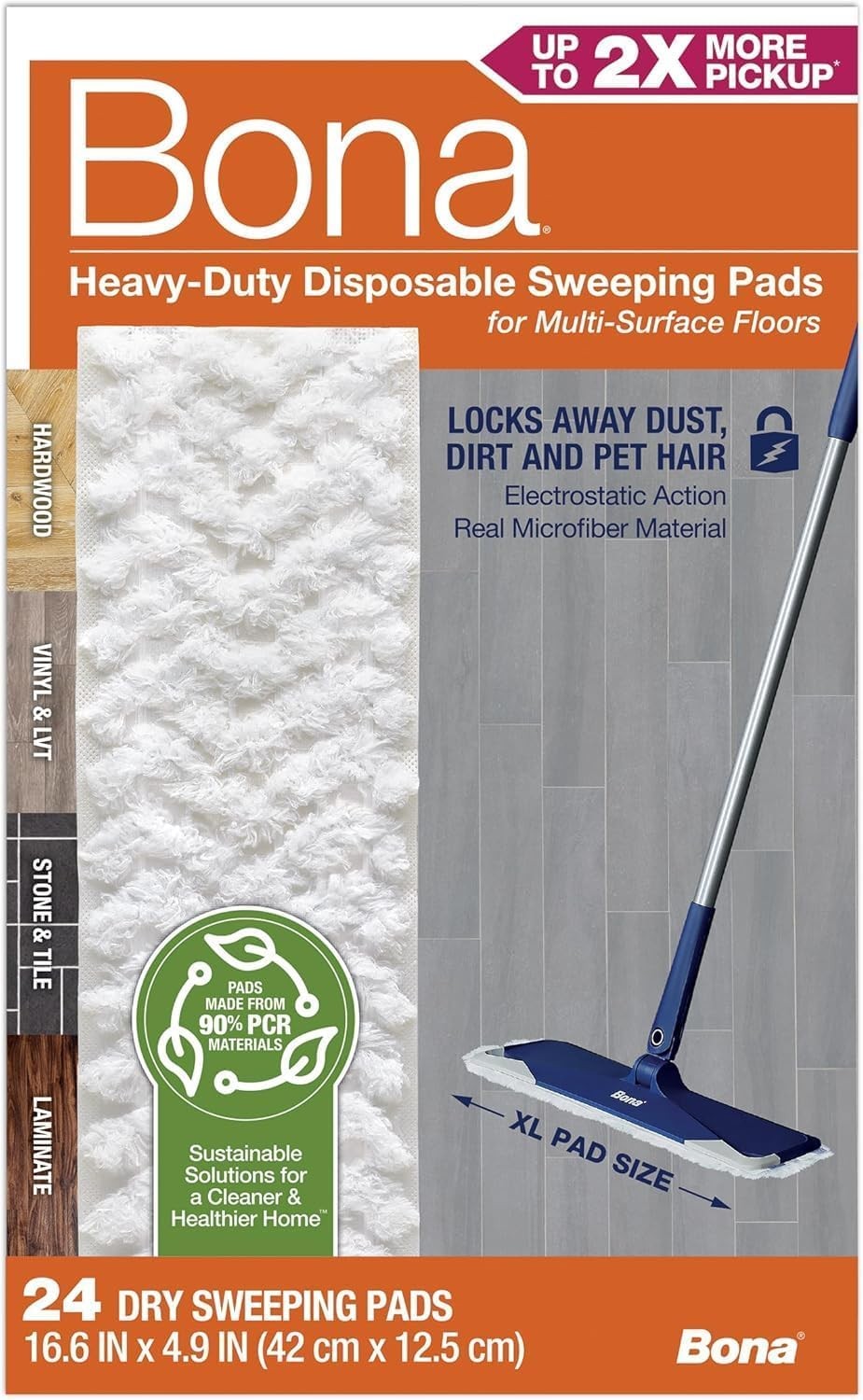 Bona XL Microfiber Sweeping Pads - 24 Heavy-Duty Refills, Dust & Dirt