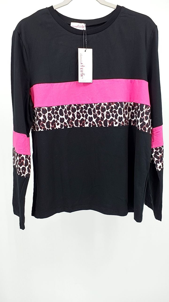 Leopard Round Neck Long Sleeve Blouse