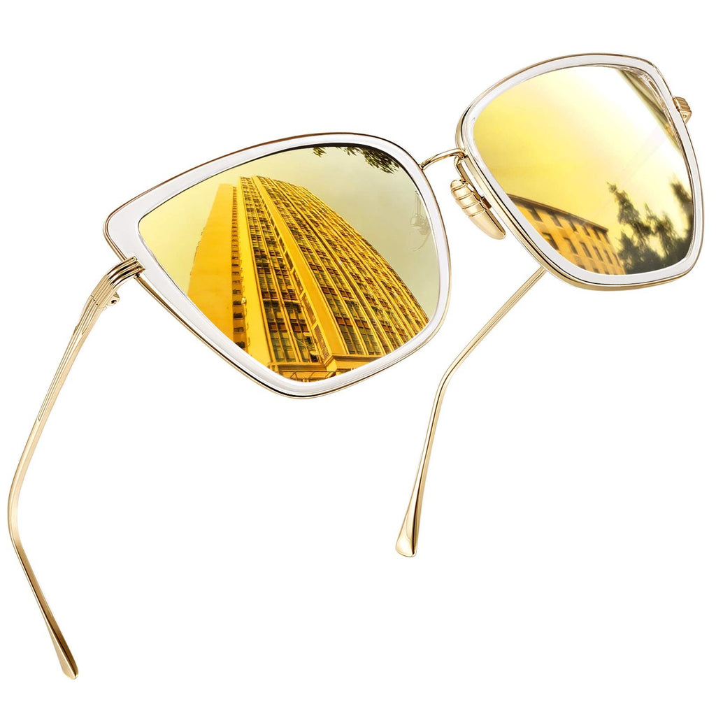 Large Cat Eye Sunglasses w/ UV400 Protection - Gold Frame for Women