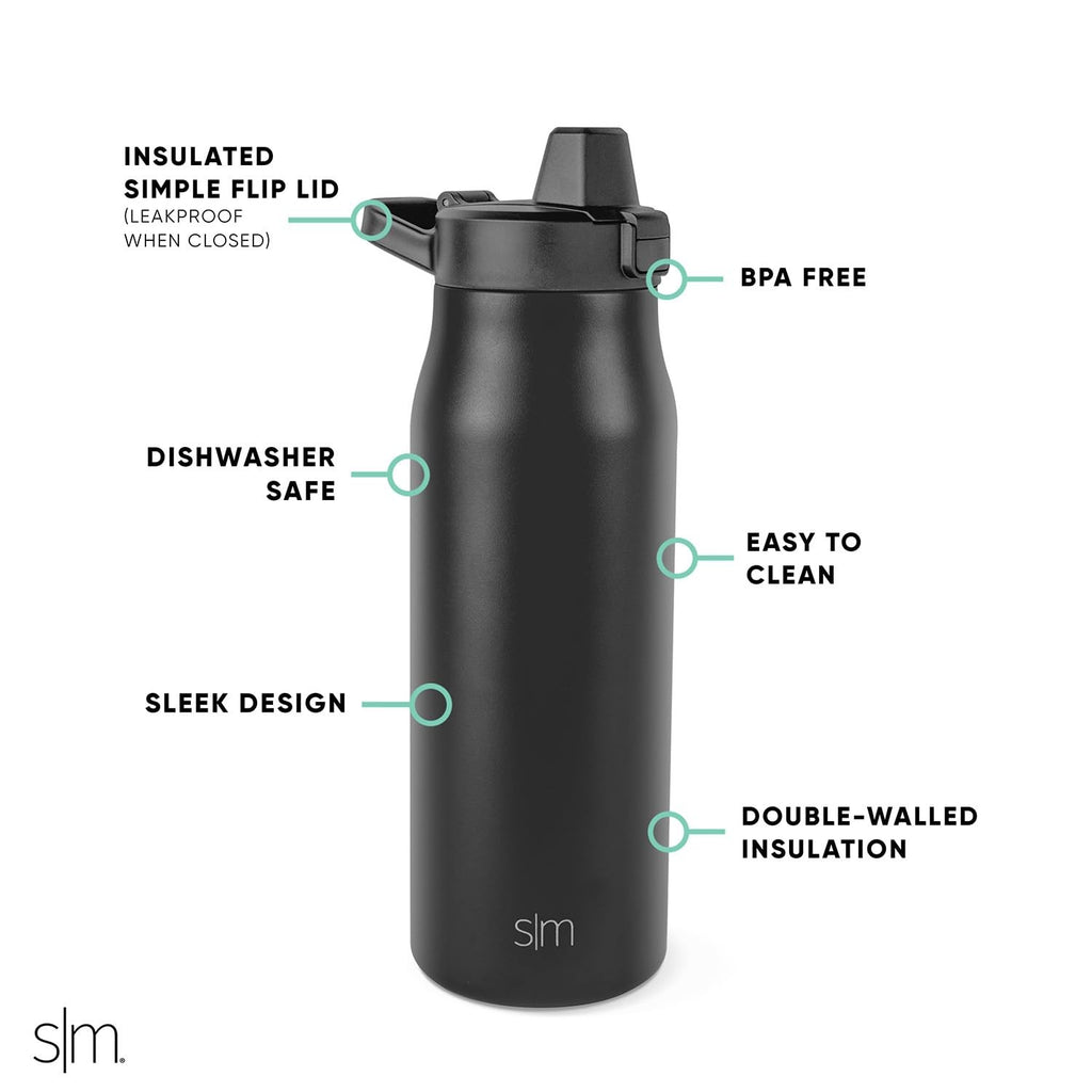 Simple Modern 34oz Filtered Water Bottle, Stainless Steel, Black