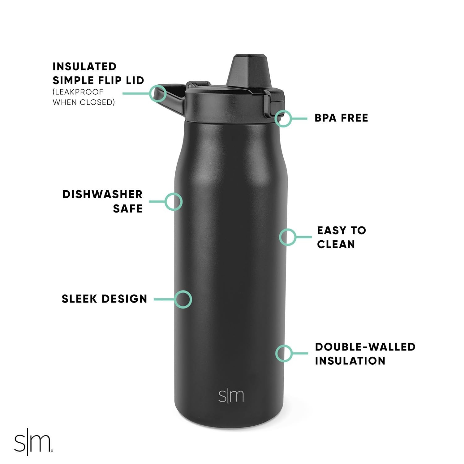Simple Modern 34oz Filtered Water Bottle, Stainless Steel, Black