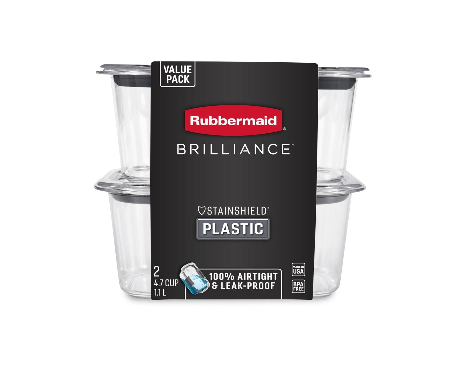 4.7 Cup Rubbermaid Brilliance Food Storage Containers, Medium Deep, 2-Pack
