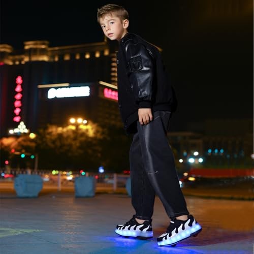 LED Fashion Sneakers for Kids 5.5 USB Rechargeable Roller Shoes Black/White
