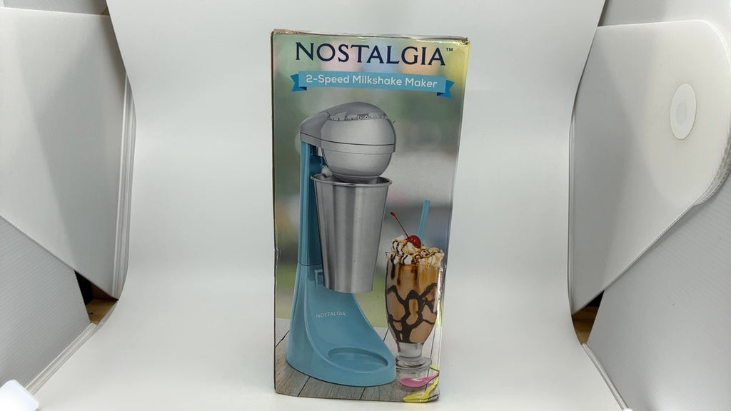 Nostalgia Two-Speed Milkshake Maker w/ 16oz Stainless Steel Cup, Blue
