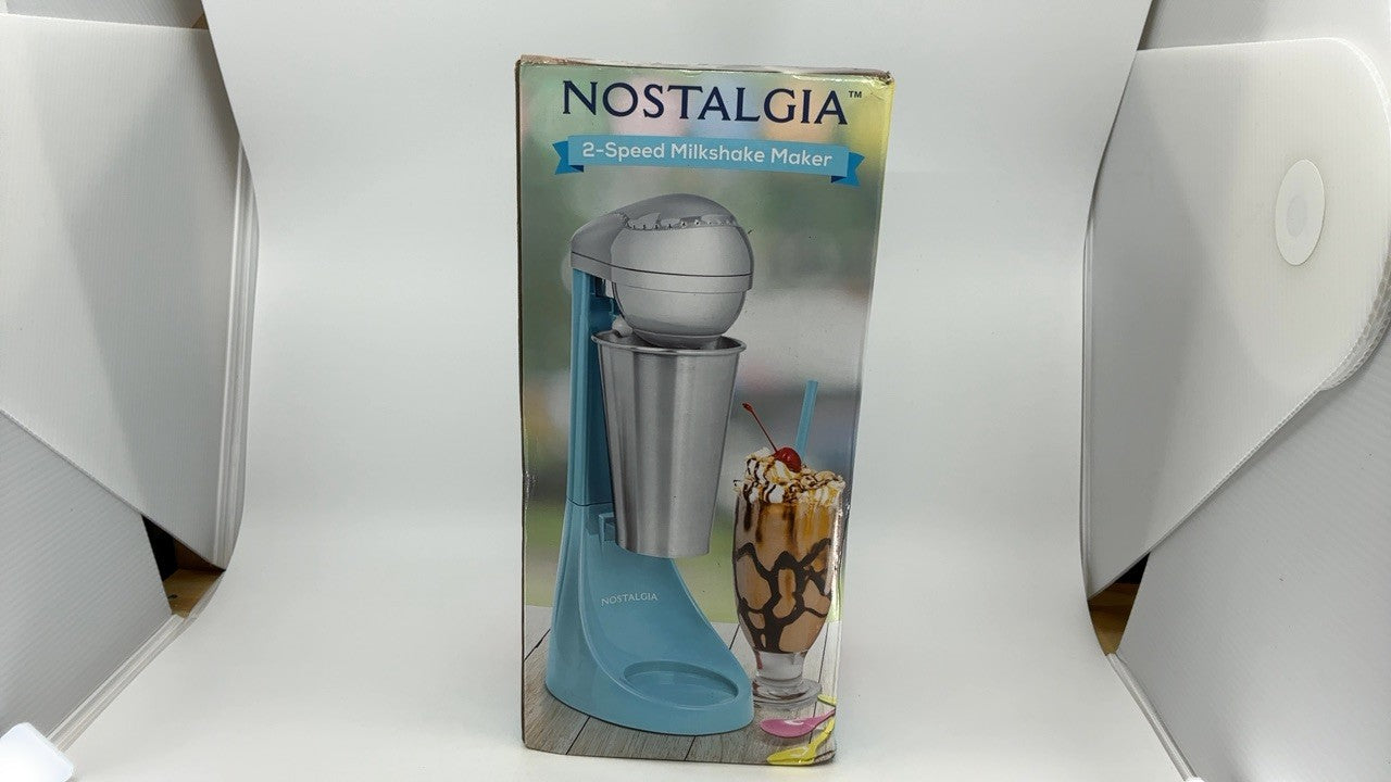 Nostalgia Two-Speed Milkshake Maker w/ 16oz Stainless Steel Cup, Blue