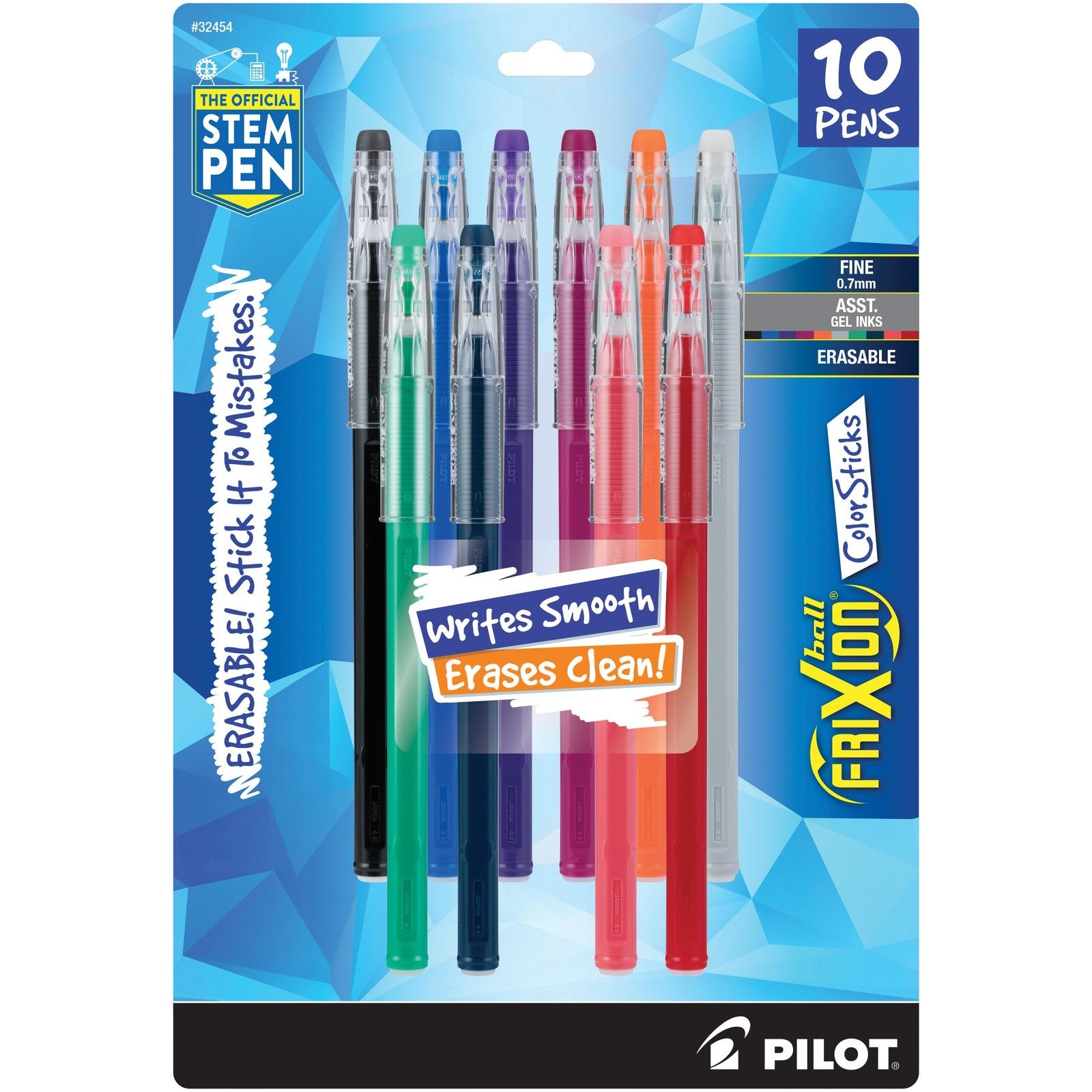 FriXion ColorSticks Erasable Pens, 10 Pack, Fine Point 0.7mm, Assorted
