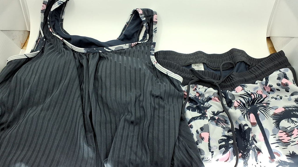 XX-Large Womens Tankini Swimsuit, Grey, Tummy Control & Board Shorts