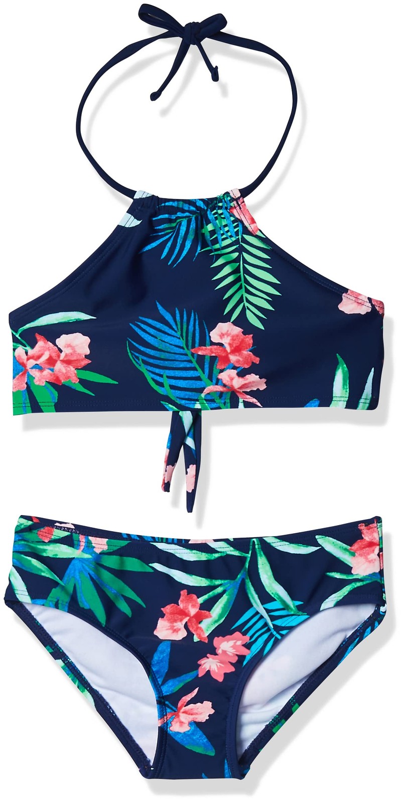 Kanu Surf Girls' Size 10 Navy Floral Halter Bikini 2-Piece Set