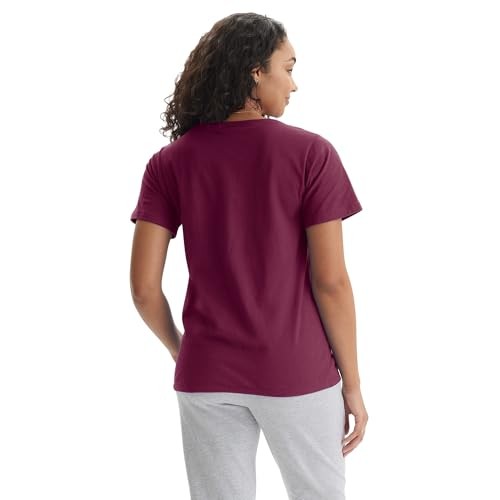 Hanes Women's Maroon Perfect-T V-Neck Tee, Large, Cotton Short Sleeve