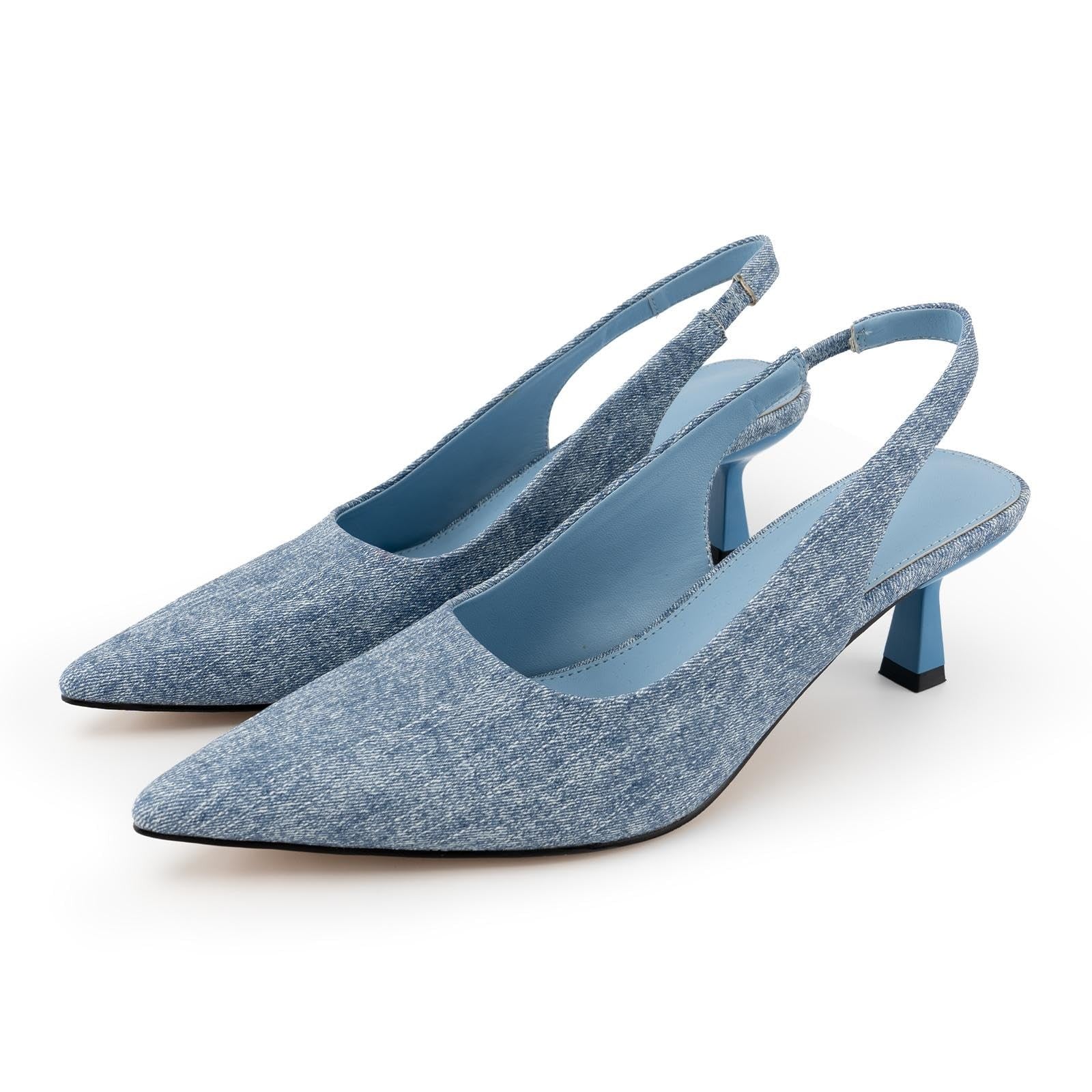 Women’s Denim Blue Slingback Pumps Kitten Heels Size 8.5