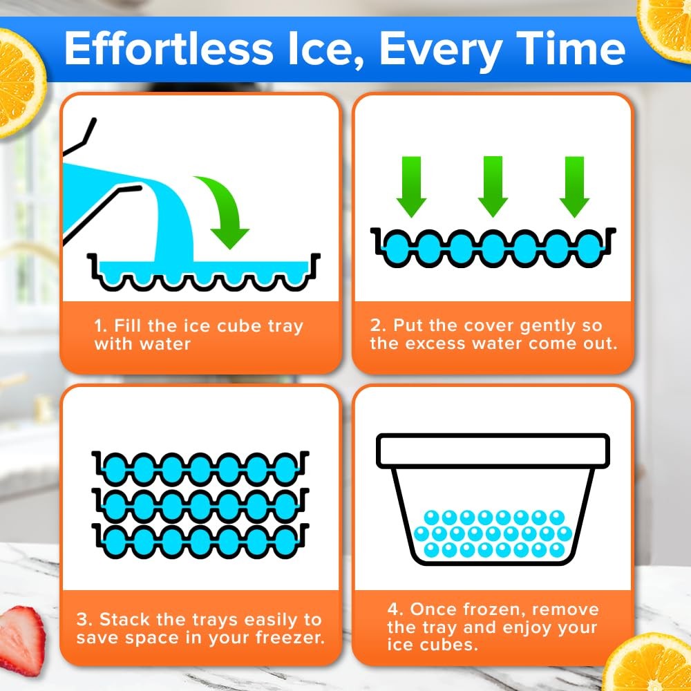 Blue Ice Cube Tray Set, 2 Trays, 832 Ice Balls, Easy-Release