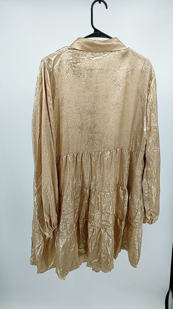 Metallic Sheen Long Sleeve Mini Dress