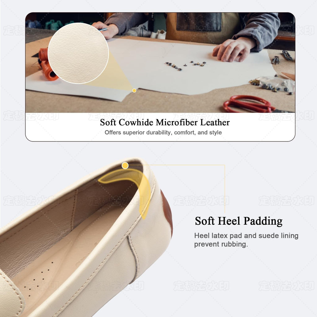 Comfortable Women's Beige Loafers, Slip On, Square Toe, Lightweight