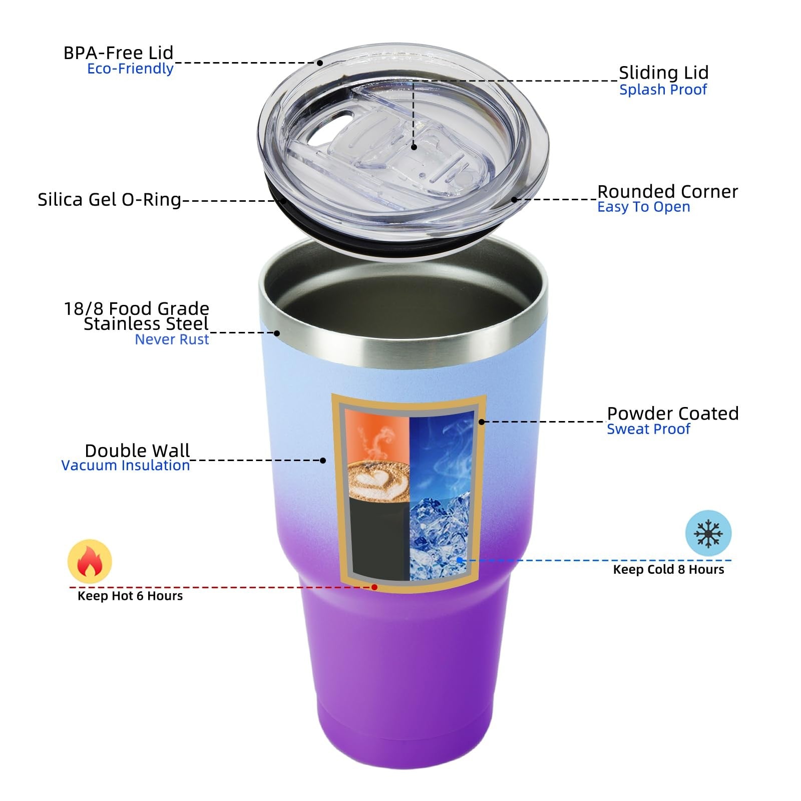 30oz Color Block Tumbler, Stainless Steel, Insulated w/ Lid & Straw