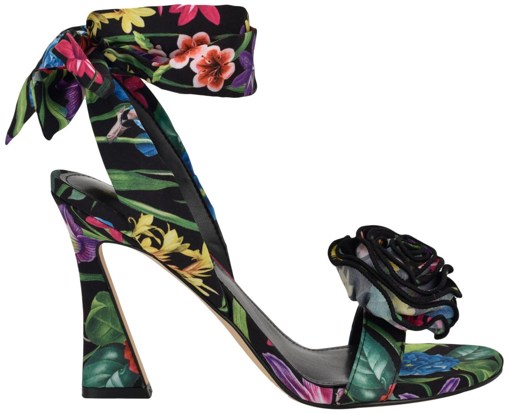 Nine West Women's Krave Heeled Sandal, Black Lush Floral Multi 002, 9